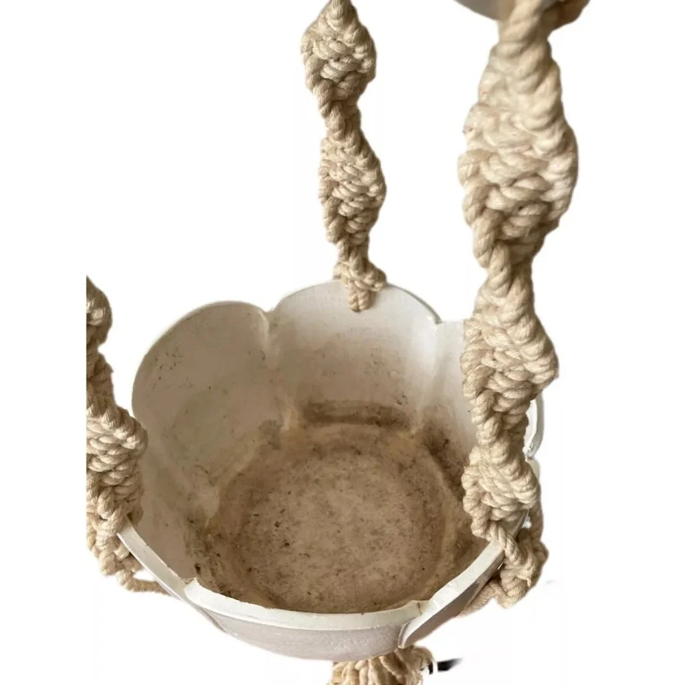 70s Macrame Hanging Lamp Planter Hand Crafted One-of-a-Kind